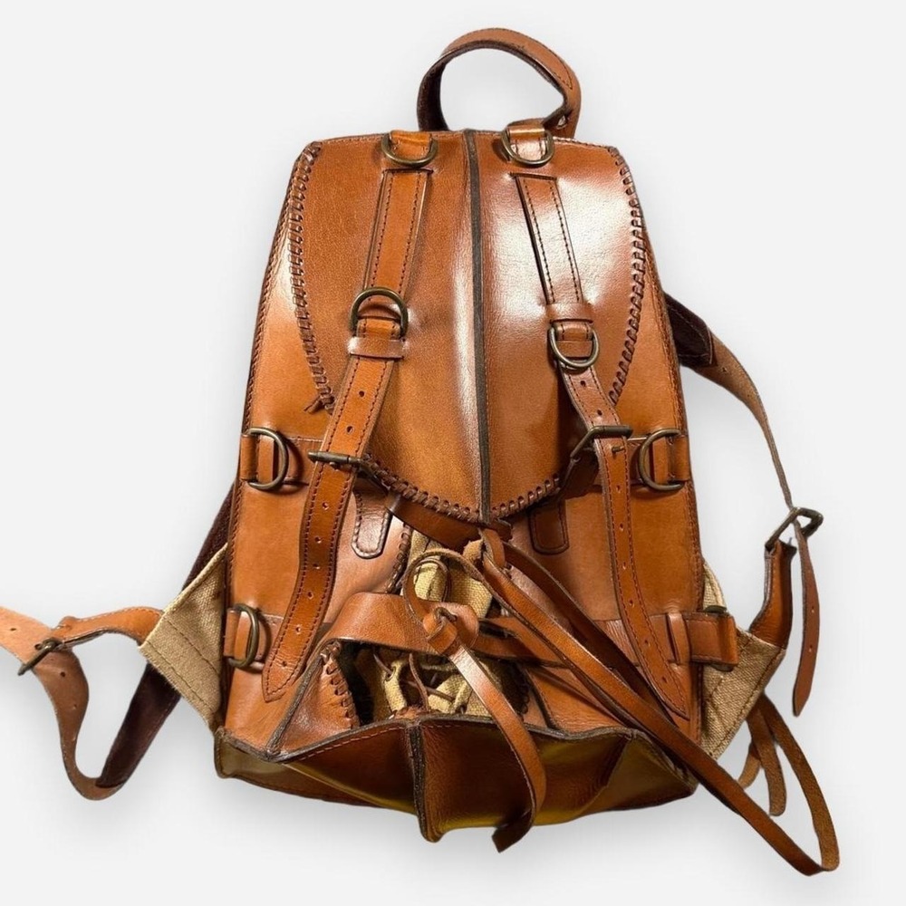 Artisan Handcrafted Vintage Thick Leather Bushcraft Backpack Canvas Lined